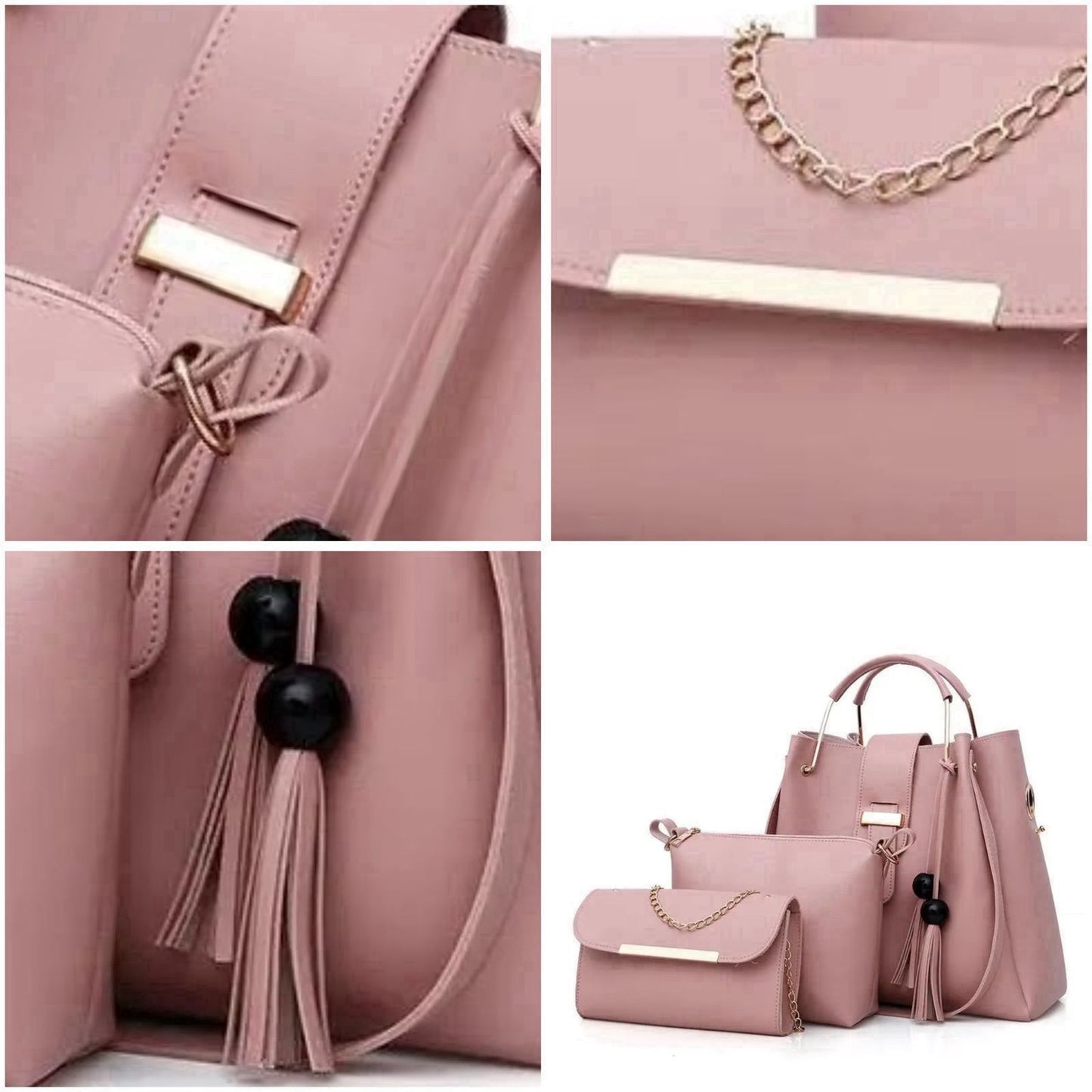 Elegant 3-Piece Women’s Handbag Set – Black Shoulder Bag, Crossbody & Clutch Purse