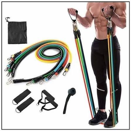 Resistance Bands Set  11pcs Latex Pull Rope  With Door Anchor, Handles & Ankle Straps  Home & Gym Workout