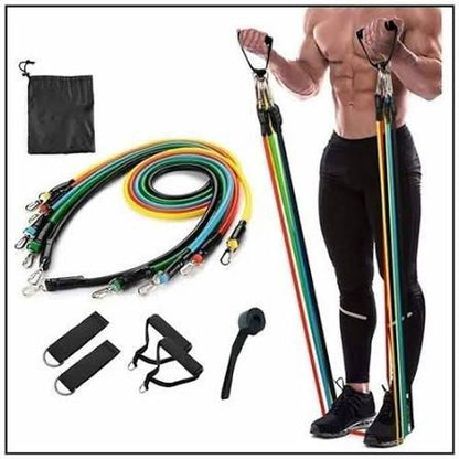 Resistance Bands Set  11pcs Latex Pull Rope  With Door Anchor, Handles & Ankle Straps  Home & Gym Workout