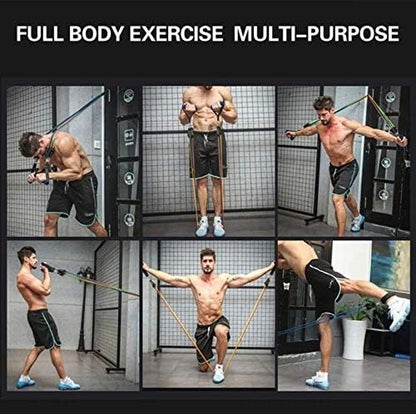 Resistance Bands Set  11pcs Latex Pull Rope  With Door Anchor, Handles & Ankle Straps  Home & Gym Workout