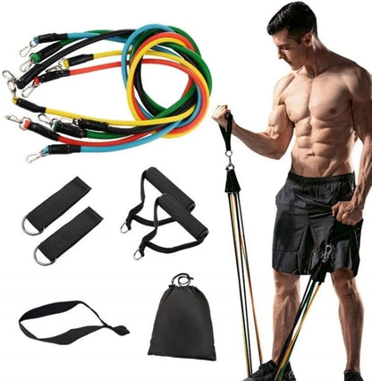 Resistance Bands Set  11pcs Latex Pull Rope  With Door Anchor, Handles & Ankle Straps  Home & Gym Workout