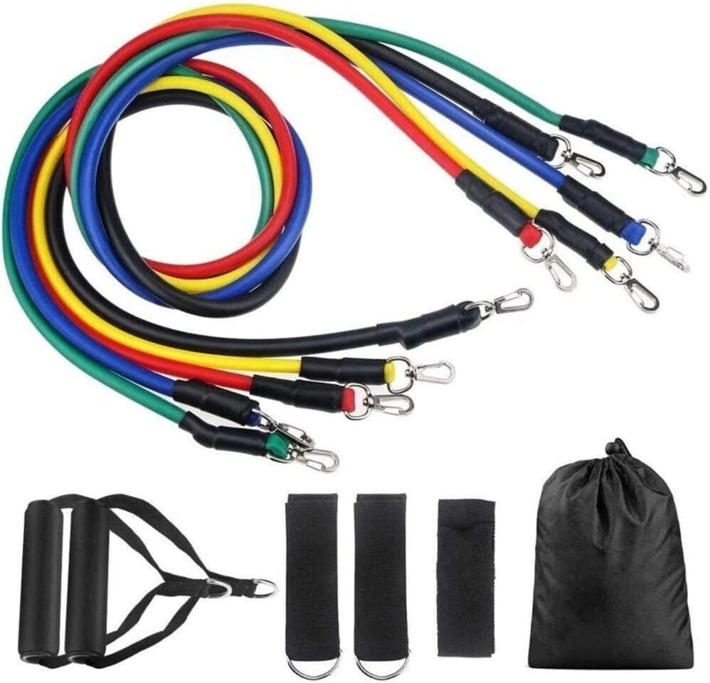 Resistance Bands Set  11pcs Latex Pull Rope  With Door Anchor, Handles & Ankle Straps  Home & Gym Workout