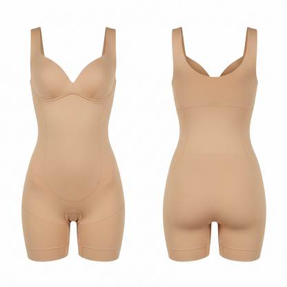 Shapewear Bodysuit for Women – Seamless Tummy Control Mid-Thigh Body Shaper (Skin Color) ~ XL